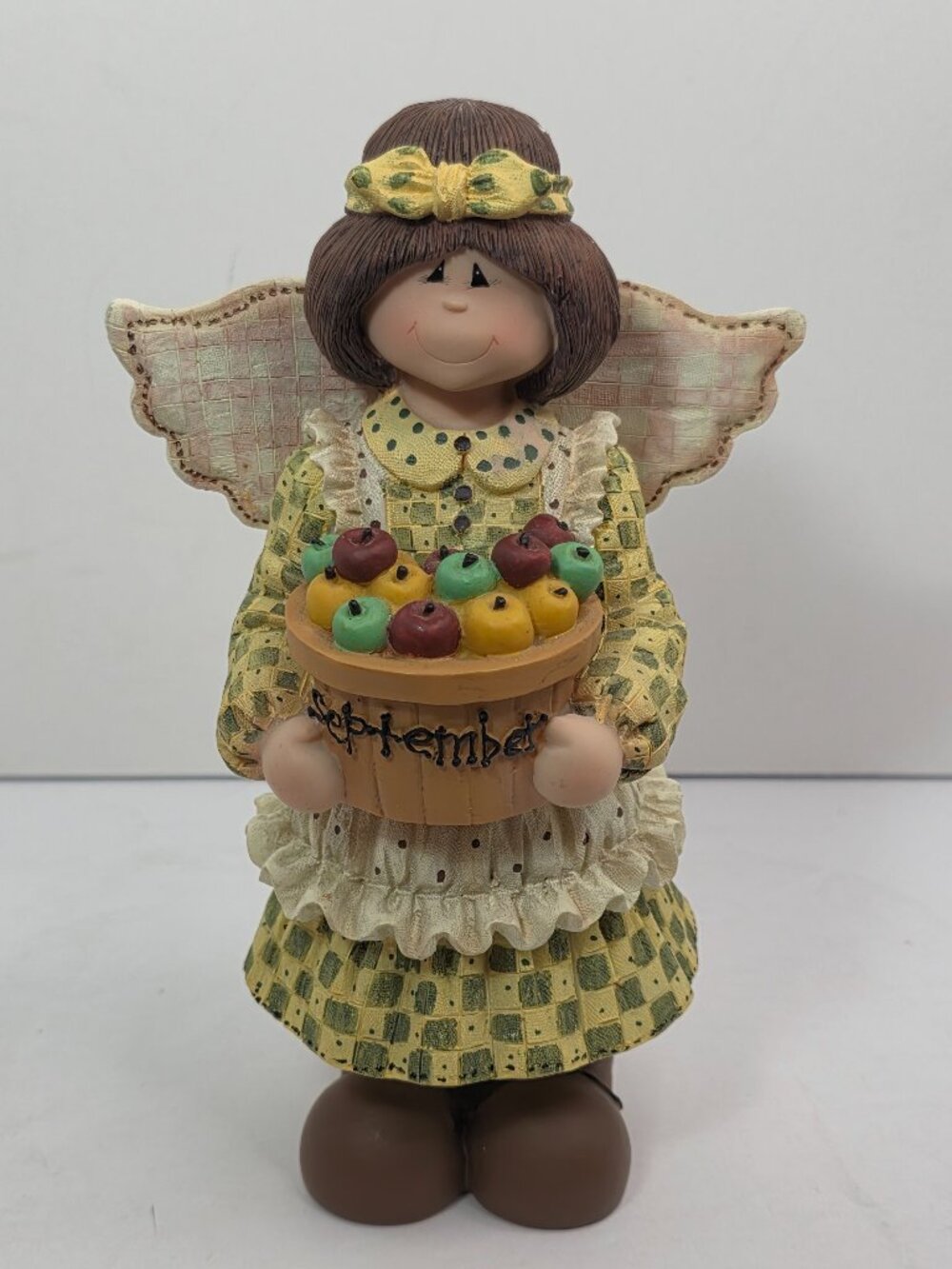 Crazy Mountain 7" Fall Figurine September Angel Apple Basket Folk Art